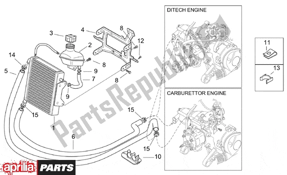 All parts for the Cooling System of the Aprilia SR H2O Ditech Carburatore 553 50 2000 - 2003