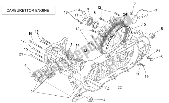Alle onderdelen voor de Crank Case (carburettor) van de Aprilia SR H2O Ditech Carburatore 553 50 2000 - 2003