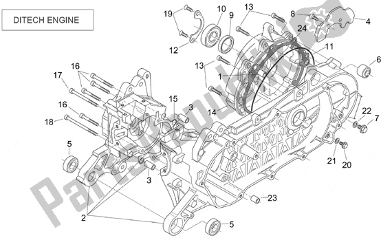 Alle onderdelen voor de Crank Case (ditech) van de Aprilia SR H2O Ditech Carburatore 553 50 2000 - 2003
