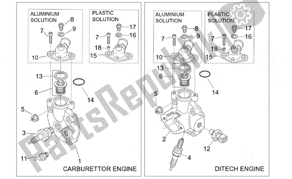 Tutte le parti per il Cylinder Head del Aprilia SR H2O Ditech Carburatore 553 50 2000 - 2003