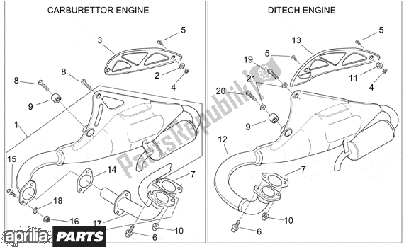 Alle Teile für das Exhaust Pipe des Aprilia SR H2O Ditech Carburatore 553 50 2000 - 2003