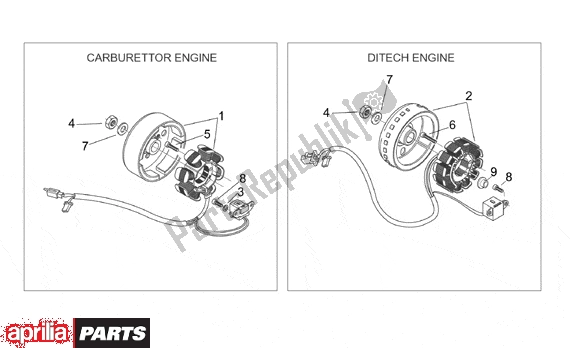 Tutte le parti per il Flywheel del Aprilia SR H2O Ditech Carburatore 553 50 2000 - 2003