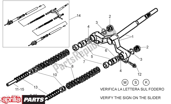 Todas as partes de Front Fork I do Aprilia SR H2O Ditech Carburatore 553 50 2000 - 2003