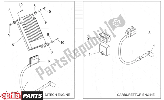 Tutte le parti per il Ignition Unit del Aprilia SR H2O Ditech Carburatore 553 50 2000 - 2003