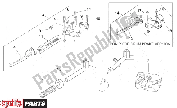 Alle onderdelen voor de Lh Controls van de Aprilia SR H2O Ditech Carburatore 553 50 2000 - 2003