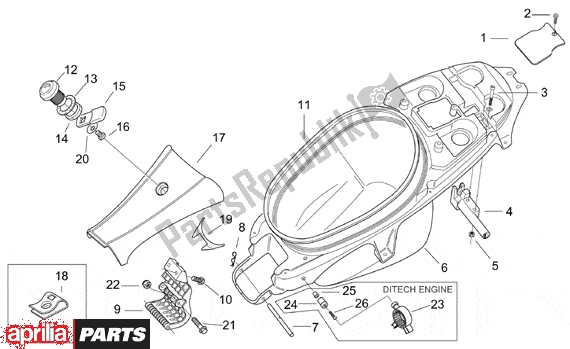 Todas as partes de Rear Body Ii do Aprilia SR H2O Ditech Carburatore 553 50 2000 - 2003