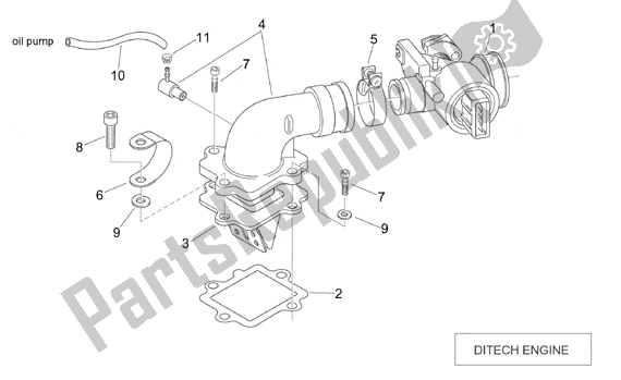 Todas as partes de Throttle Body (ditech) do Aprilia SR H2O Ditech Carburatore 553 50 2000 - 2003