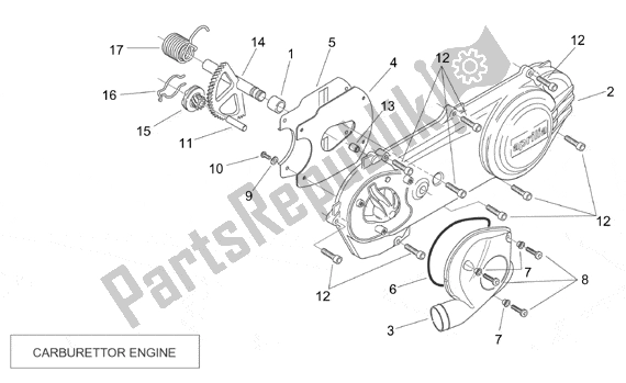 All parts for the Transmission Cover (carburettor) of the Aprilia SR H2O Ditech Carburatore 553 50 2000 - 2003