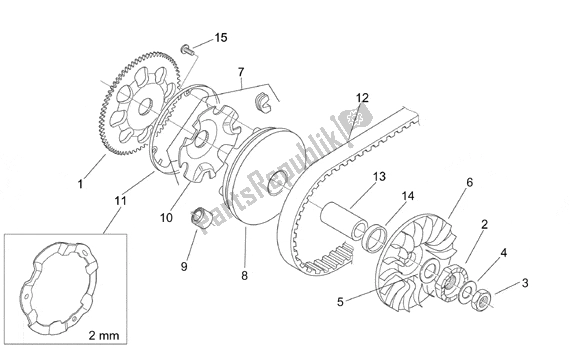 All parts for the Variator of the Aprilia SR H2O Ditech Carburatore 553 50 2000 - 2003