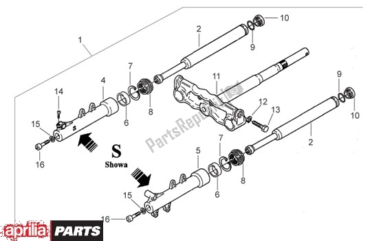 Alle onderdelen voor de Voorwielvork Showa van de Aprilia SR Viper Liquid Cooled 511 50 1994 - 1996