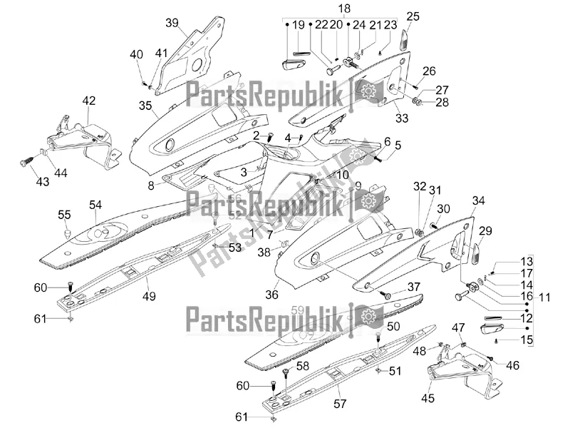 All parts for the Central Cover - Footrests of the Aprilia SR MAX 125 2016