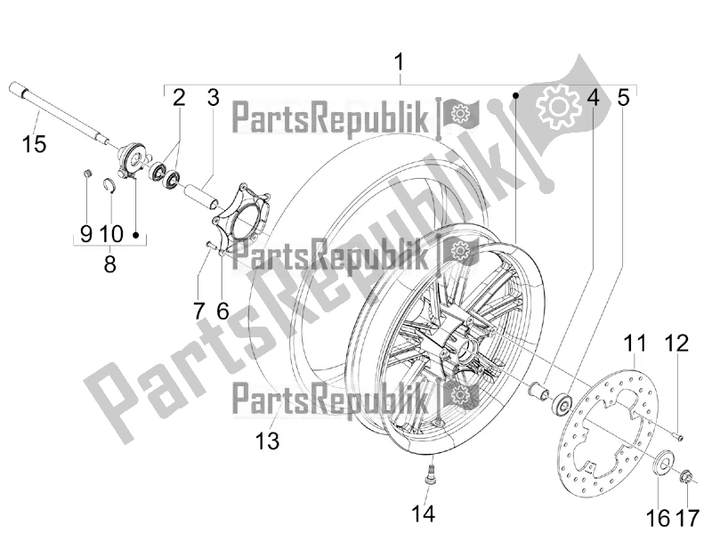 All parts for the Front Wheel of the Aprilia SR MAX 125 2016