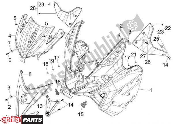Alle onderdelen voor de Frontafschermingen van de Aprilia SR MAX 80 125 2011
