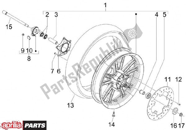Alle onderdelen voor de Voorwiel van de Aprilia SR MAX 80 125 2011