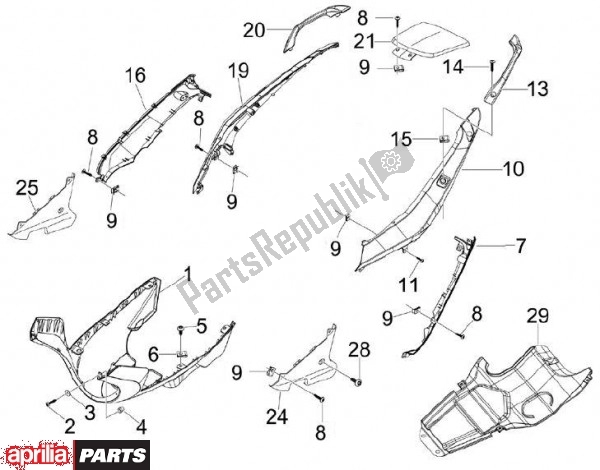 Alle onderdelen voor de Zijbekledingen van de Aprilia SR MAX 80 125 2011
