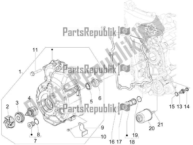 All parts for the Flywheel Magneto Cover - Oil Filter of the Aprilia SR MAX 300 2016