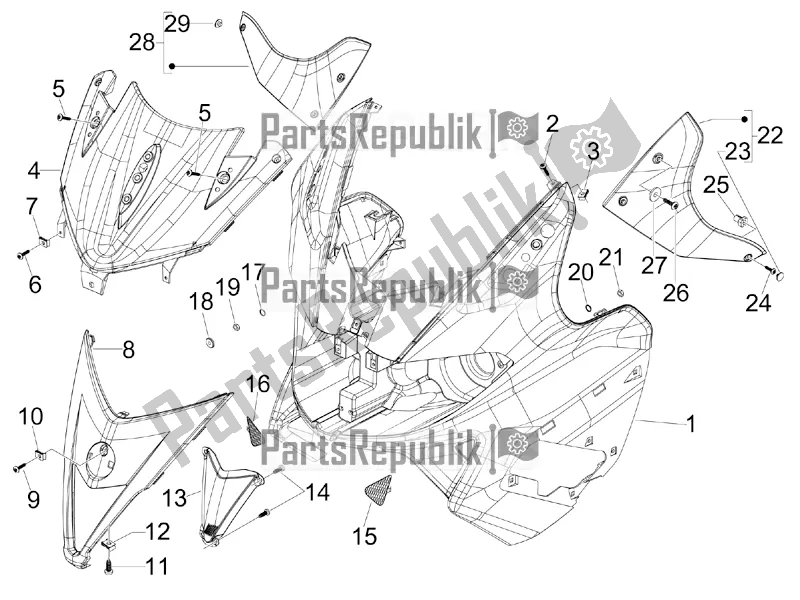 Tutte le parti per il Scudo Anteriore del Aprilia SR MAX 300 2016