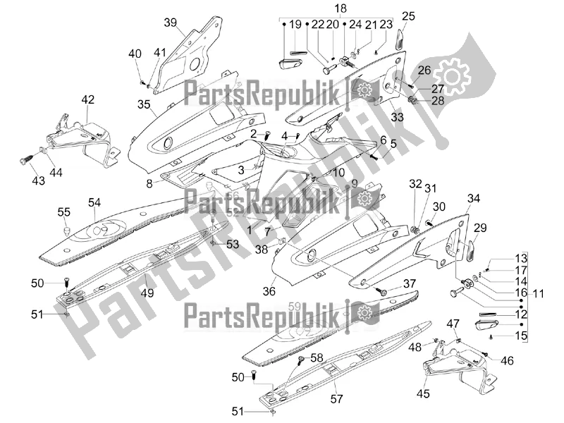 All parts for the Central Cover - Footrests of the Aprilia SR MAX 300 2017