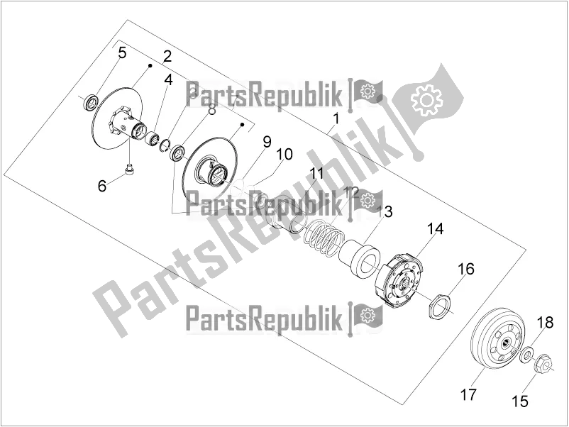 All parts for the Driven Pulley of the Aprilia SR MAX 300 2017