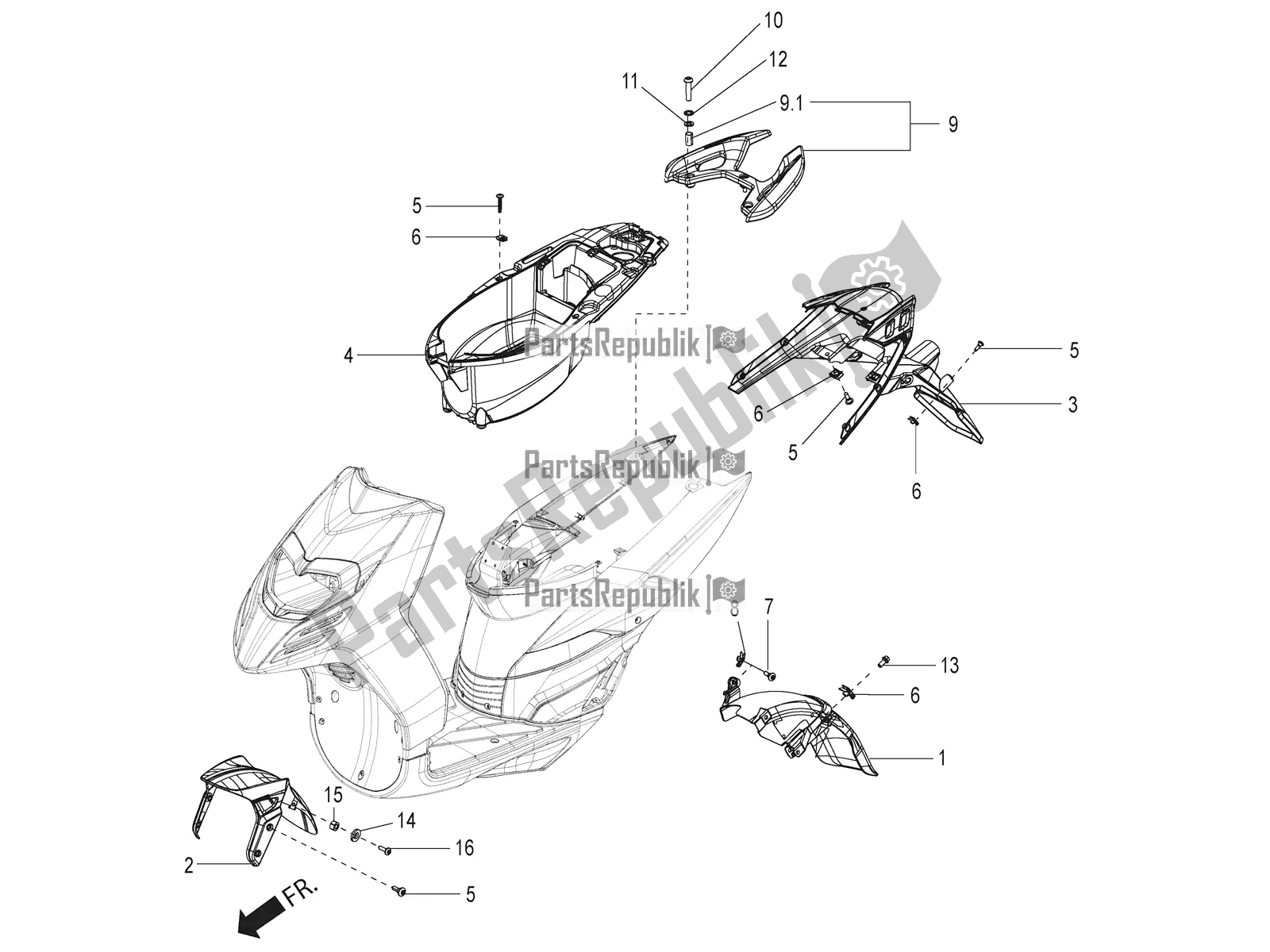 Wszystkie części do Mudguard And Helmet Case Aprilia SR Motard 150 4T 2018