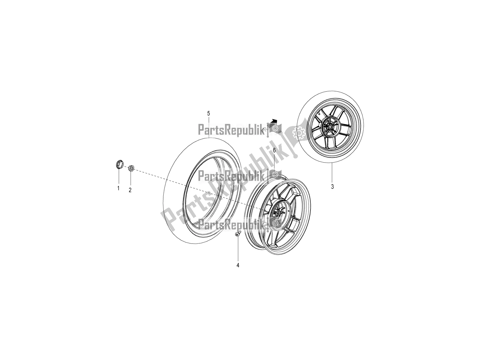 All parts for the Rear Wheel of the Aprilia SR Motard 150 4T 2018