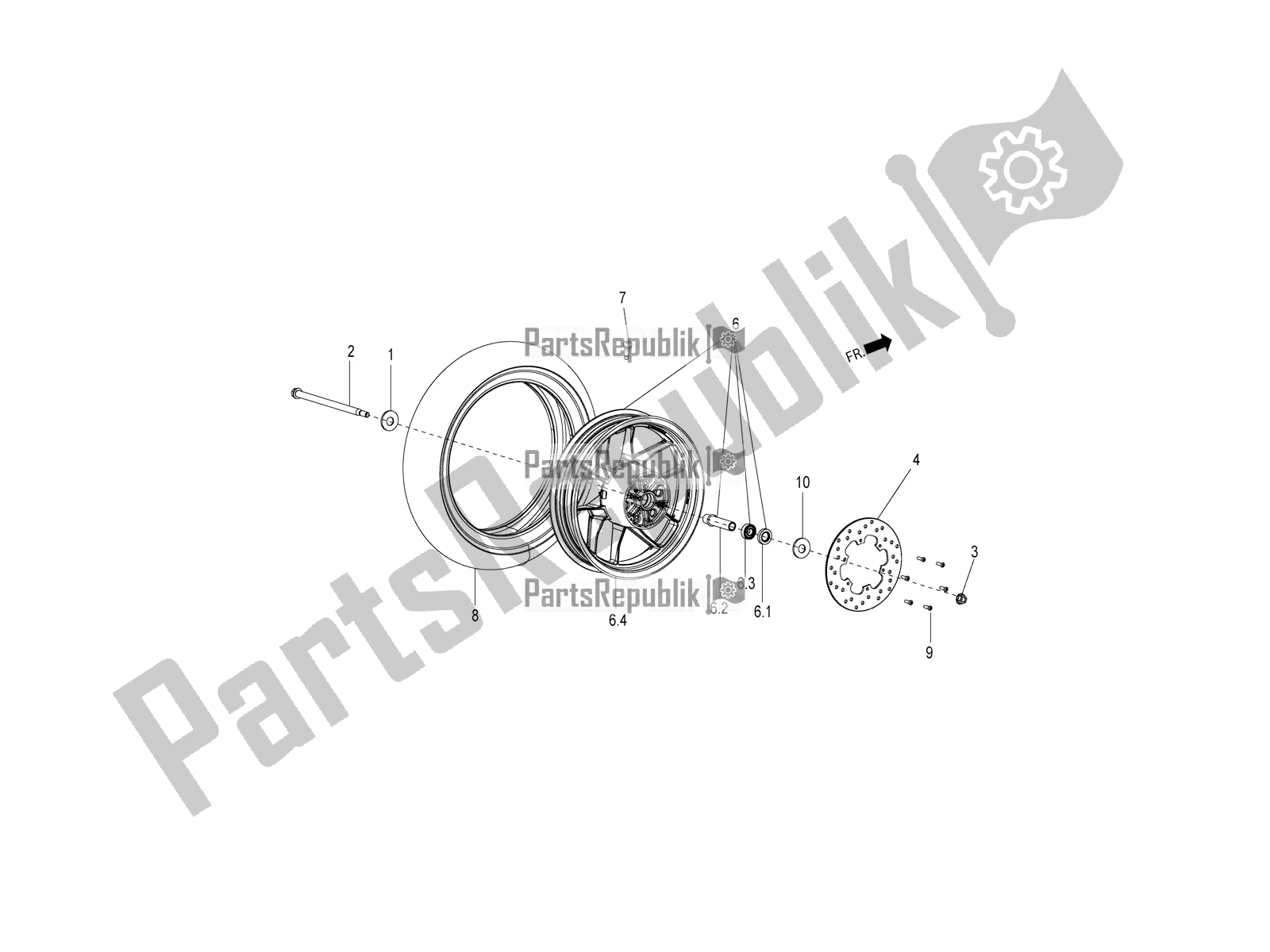 All parts for the Front Wheel of the Aprilia SR Motard 150 4T 2019