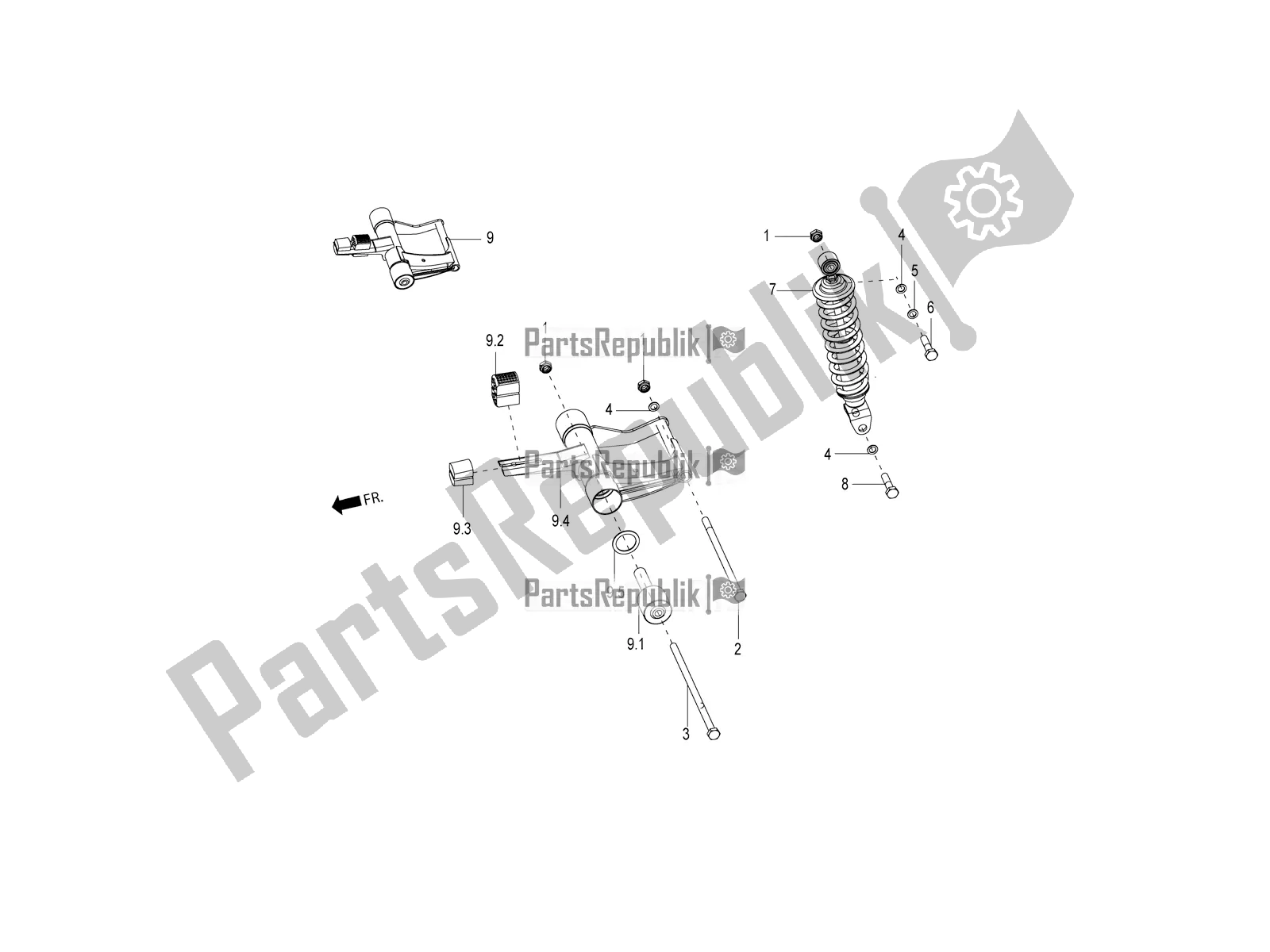 All parts for the Rear Shock Absorber of the Aprilia SR Motard 150 4T 2019