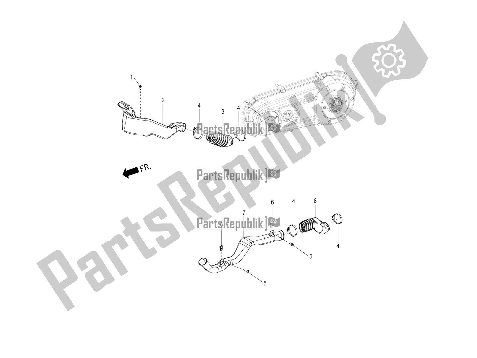 All parts for the Air Suction Duct of the Aprilia SR Motard 150 ABS Apac 2020