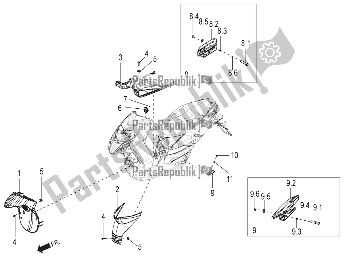 All parts for the Central Cover - Footrests of the Aprilia SR Motard 150 ABS Apac 2020