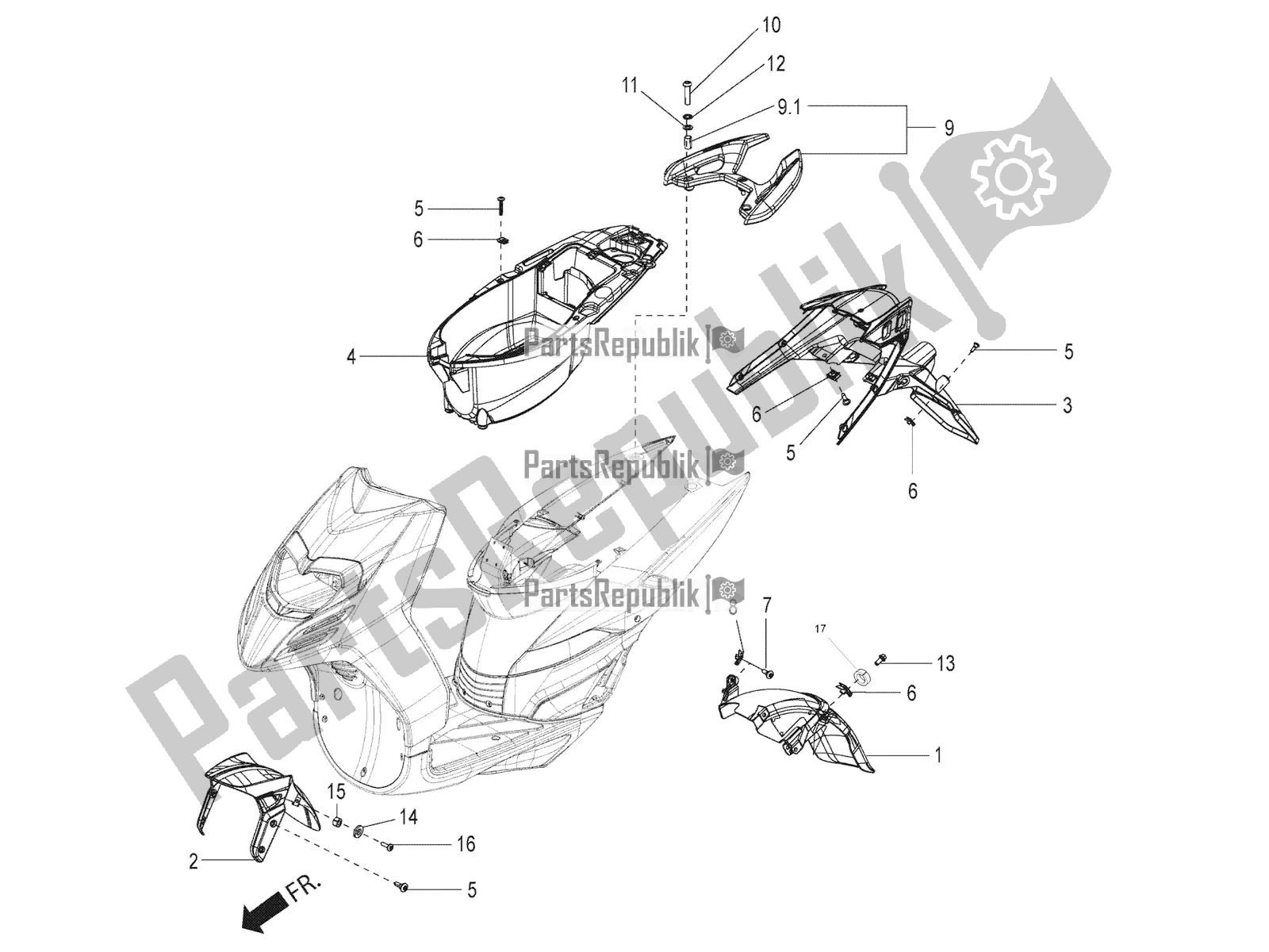 Alle onderdelen voor de Mudguard And Helmet Case van de Aprilia SR Motard 150 ABS Apac 2020