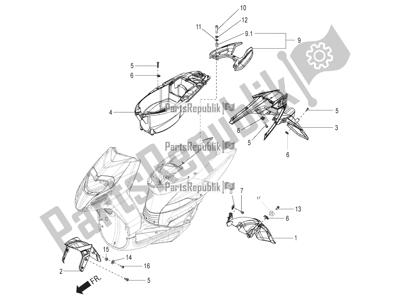 All parts for the Mudguard And Helmet Case of the Aprilia SR Motard 150 ABS Apac 2020