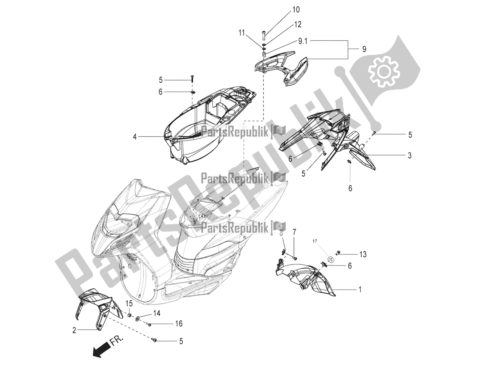 Toutes les pièces pour le Mudguard And Helmet Case du Aprilia SR Motard 150 ABS Apac 2021