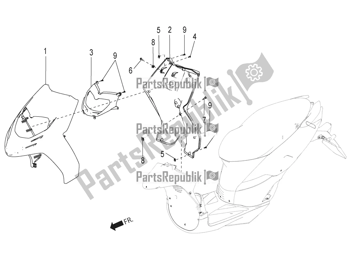 Tutte le parti per il Scudo Anteriore del Aprilia SR Motard 150 ABS Apac 2022