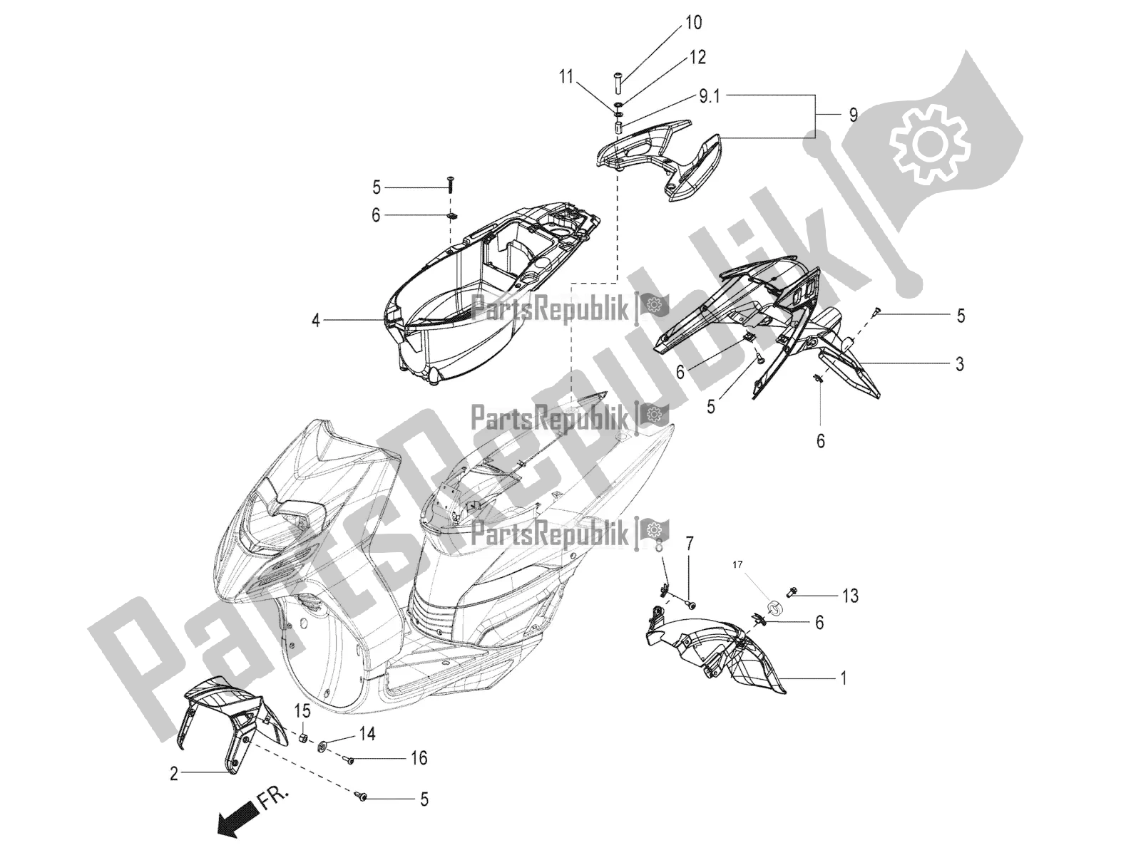 Alle onderdelen voor de Mudguard And Helmet Case van de Aprilia SR Motard 150 ABS Apac 2022