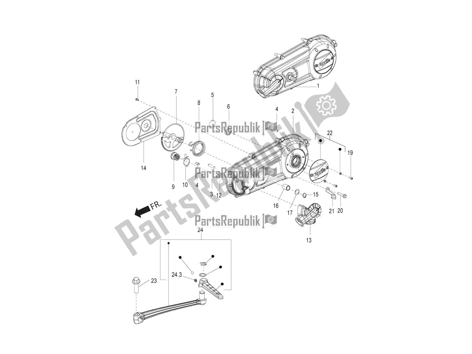 Alle Teile für das Getriebeabdeckung des Aprilia SR Motard 150 ABS Apac 2022