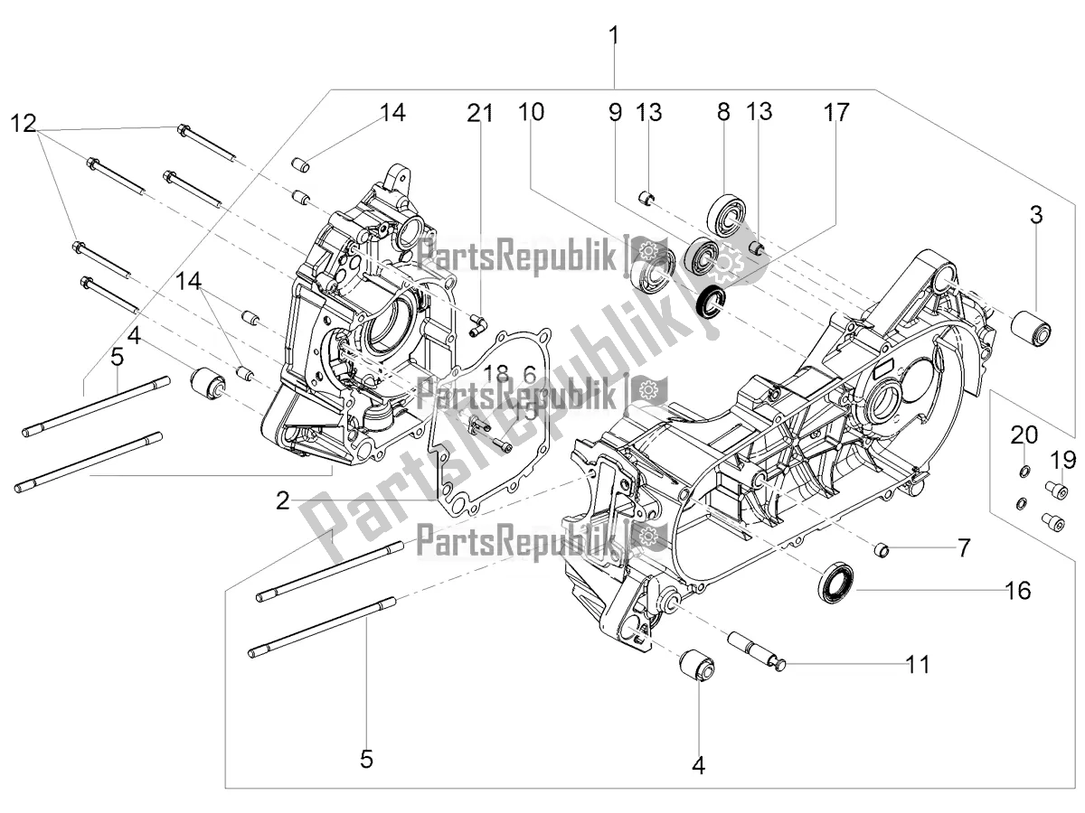 All parts for the Crankcase of the Aprilia SR Motard 150 ABS Racer Carb. Latam 2018