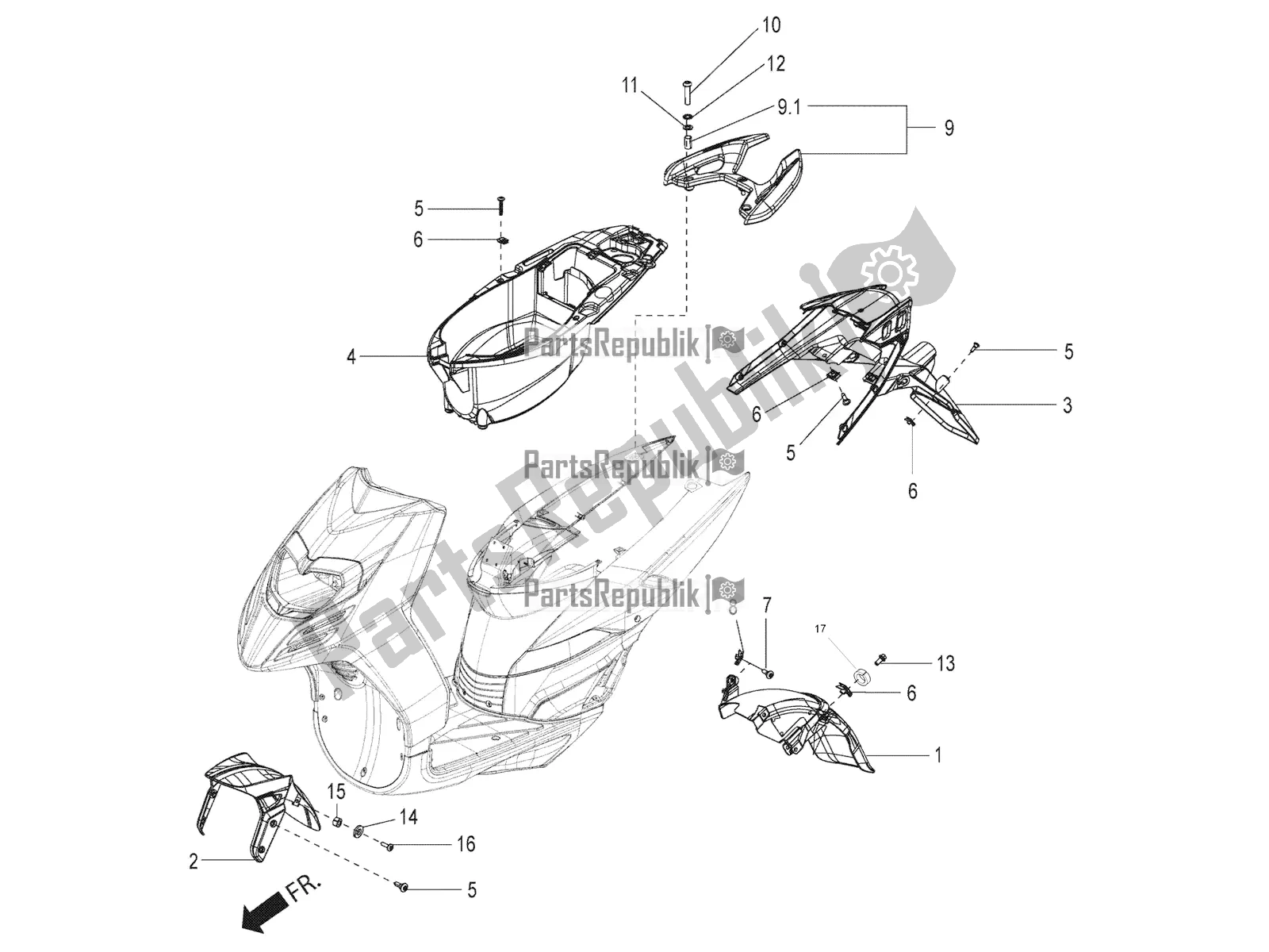 Alle onderdelen voor de Mudguard And Helmet Case van de Aprilia SR Motard 150 ABS Racer Carb. Latam 2018