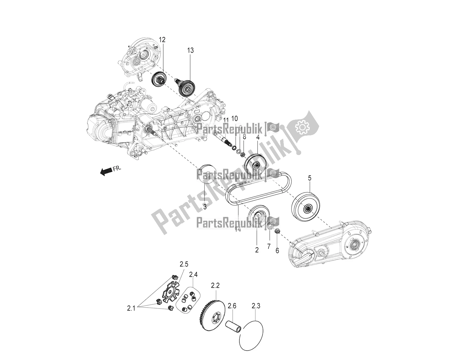 Alle onderdelen voor de Transmissie-koppeling van de Aprilia SR Motard 150 ABS Racer Carb. Latam 2018
