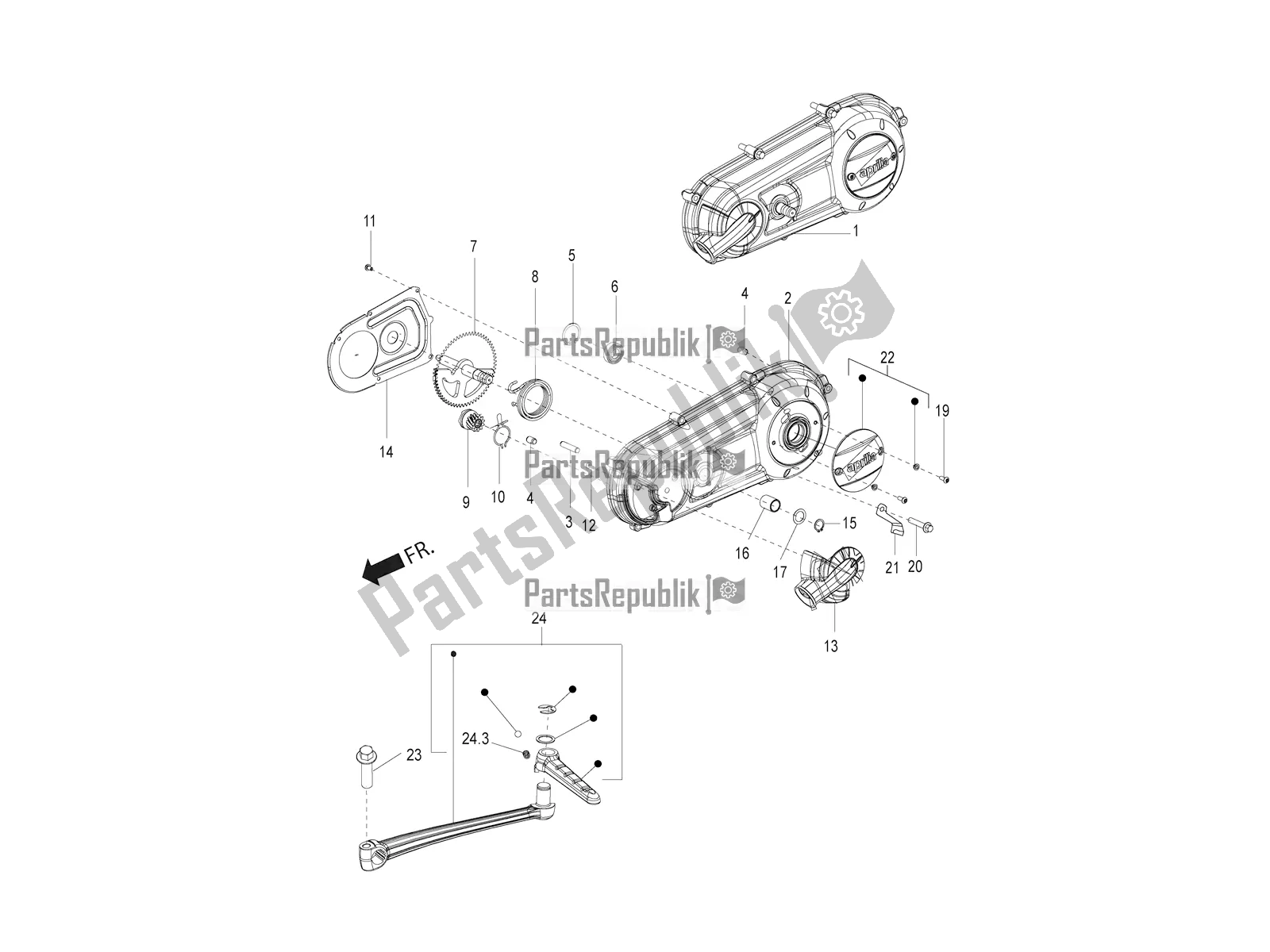 Toutes les pièces pour le Couvercle De Transmission du Aprilia SR Motard 150 ABS Racer Carb. Latam 2018