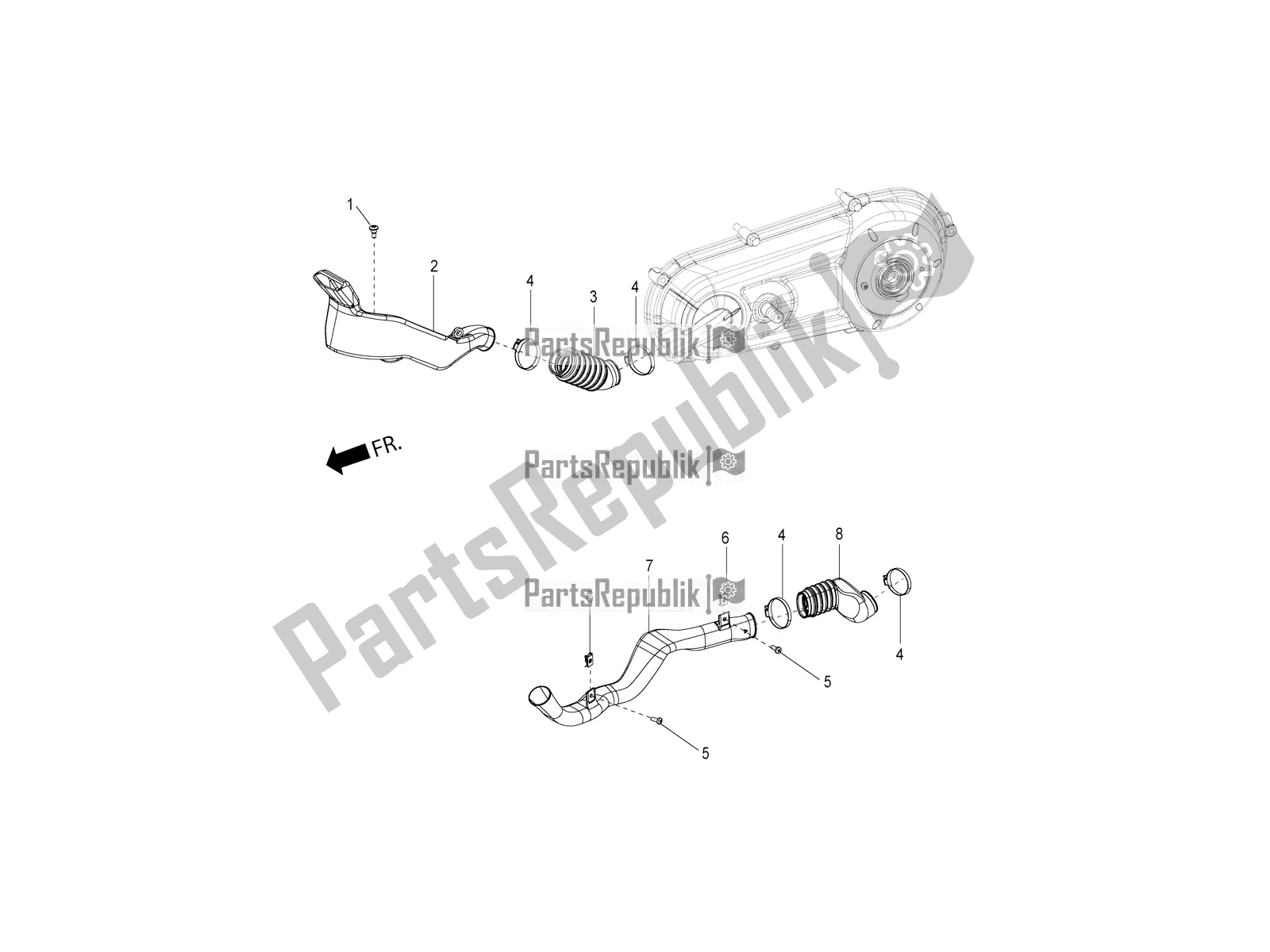 Toutes les pièces pour le Air Suction Duct du Aprilia SR Motard 150 ABS Racer Carb. Latam 2019