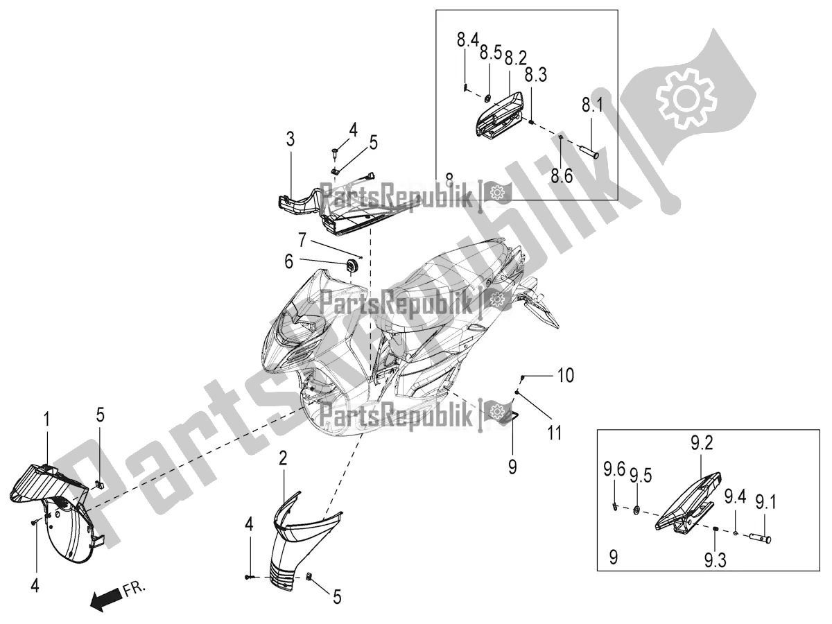 All parts for the Central Cover - Footrests of the Aprilia SR Motard 150 ABS Racer Carb. Latam 2019