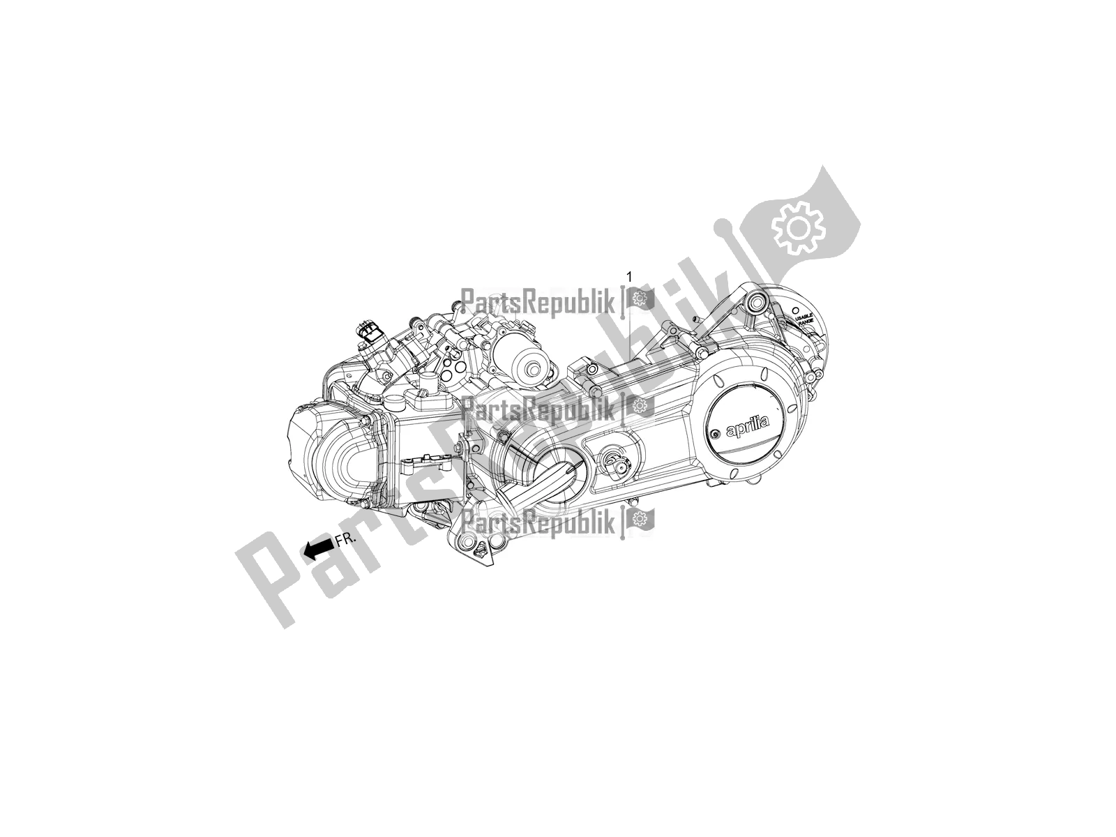 All parts for the Complete Engine of the Aprilia SR Motard 150 ABS Racer Carb. Latam 2019