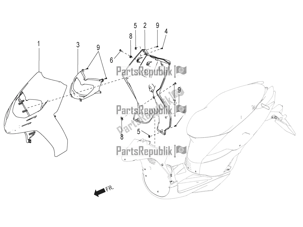 Tutte le parti per il Scudo Anteriore del Aprilia SR Motard 150 ABS Racer Carb. Latam 2019