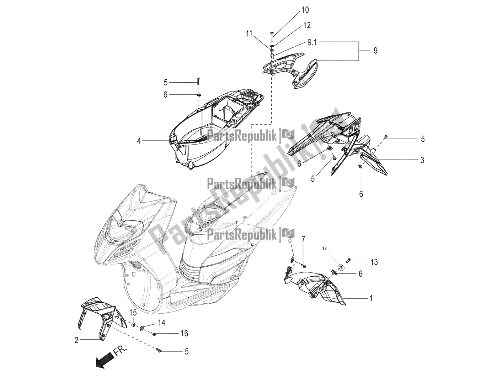 Wszystkie części do Mudguard And Helmet Case Aprilia SR Motard 150 ABS Racer Carb. Latam 2019