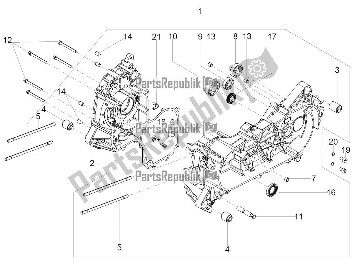 All parts for the Crankcase of the Aprilia SR Motard 150 ABS Racer Carb. Latam 2020