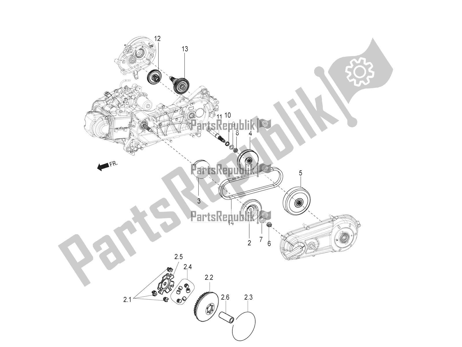 Alle onderdelen voor de Transmissie-koppeling van de Aprilia SR Motard 150 ABS Racer Carb. Latam 2020