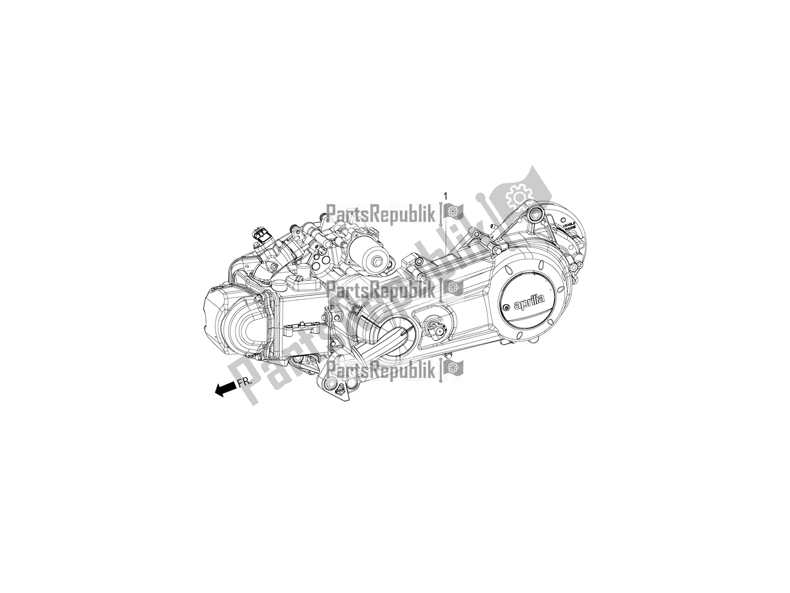 All parts for the Complete Engine of the Aprilia SR Motard 150 HE Carb. 2020