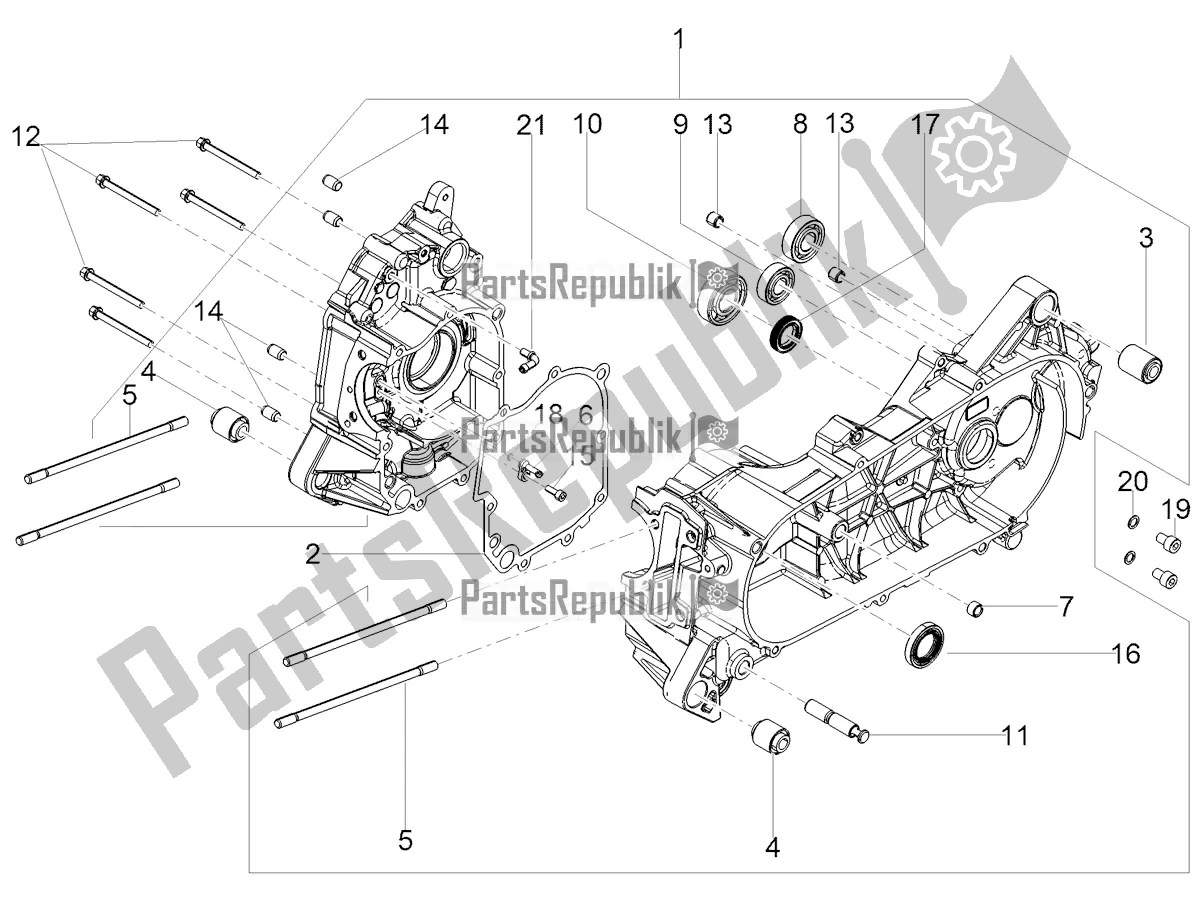 Alle Teile für das Kurbelgehäuse des Aprilia SR Motard 150 HE Carb. 2020