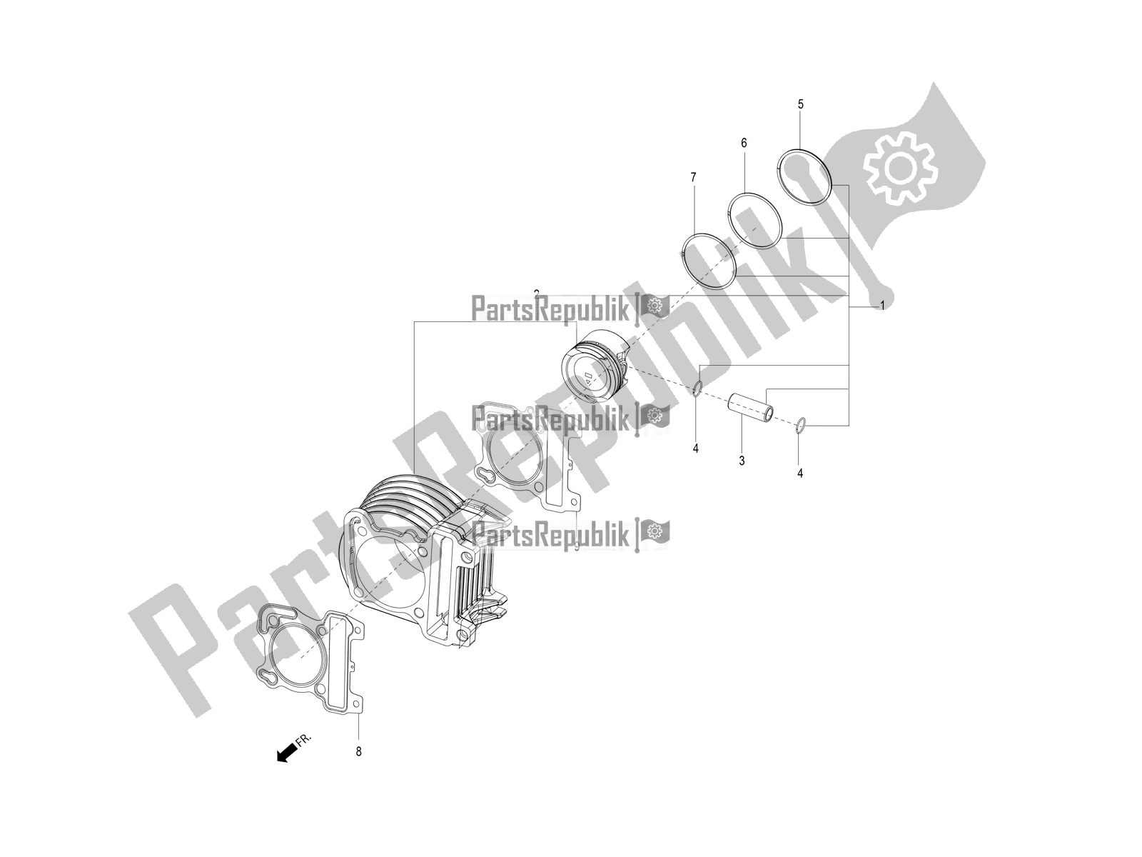 Tutte le parti per il Perno Cilindro-pistone-polso, Completo del Aprilia SR Motard 150 HE Carb. 2020