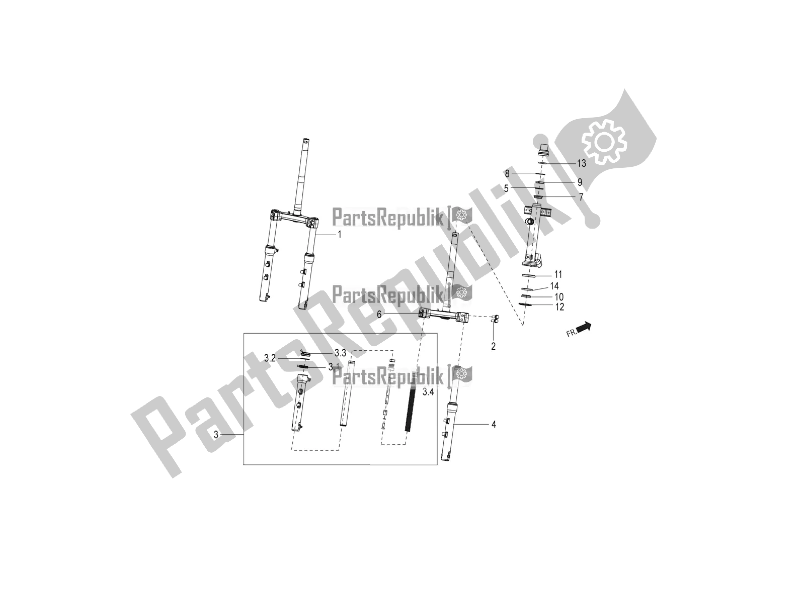 Toutes les pièces pour le Suspension De Roue Avant du Aprilia SR Motard 150 HE Carb. 2020